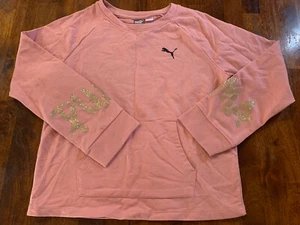 Puma Girls Crew Neck Sweatshirt Casual Pink Glitter Logo On Sleeves Sz XL Bin 28 - Picture 1 of 8