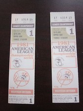  2 Ticket Stubs 1981 NY Yankees American League Champion Series 10/13/81