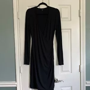 Banana Republic Black Knit Long Sleeve Ruched Side Dress Deep V Neck Sz S Jersey - Picture 1 of 6