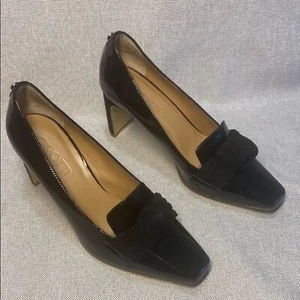 Zapatos de salón Girotti para mujer punta cuadrada tacón alto mocasín de cuero negro talla 37. - Imagen 1 de 15