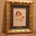 Framed Victorian Lithograph "Playmates" Print Picture - Nursery/Children's Room