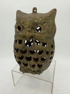 Vintage Brass Owl Candle Holder Hanging Lantern Patina 1970s MCM Boho - Picture 1 of 4