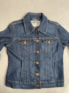 Levi Strauss Signature Blue Denim Jacket Women's S Dark Wash Trucker Jean Jacket - Picture 1 of 12