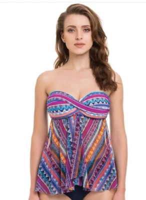  New Gottex Profile Tapestry Bandeau Flyaway tankini Top 8 pink blue multicolor - Image 1 of 2