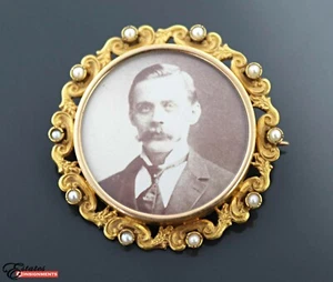 Victorian 14k Yellow Gold and Pearls Locket Brooch - Picture 1 of 4