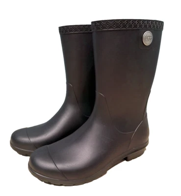 Botas de lluvia Ugg Sienna plantilla de piel de goma de media pantorrilla negras mate para mujer talla 6 Foto 1 de 4