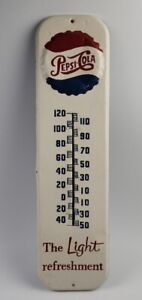 1950's Pepsi Cola "The Light Refreshment" Thermometer Red White Blue Repainted
