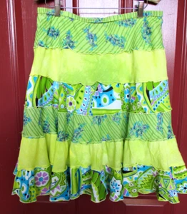 CLEARANCE Bila Lined Skirt PL 100% Cotton Yellow Lime Turquoise Layers Ruffles - Picture 1 of 5