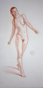 Original weiblicher roter Buntstift auf Papier Leben Zeichnung Akt Mädchen Frau Kunstwerk Kunst - Bild 1 von 1