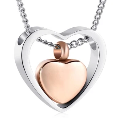 UNISEX ANHÄNGER HERZ EDELSTAHL GOLD ROSE SILBERFARBEN MIT KETTE ASCHE URNE