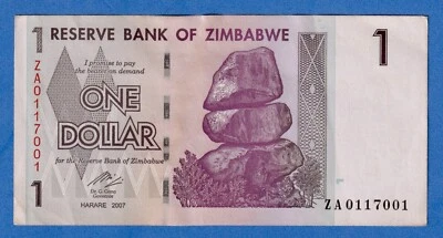 ZIMBABWE $1 2007 P-65 CIRCULATED REPLACEMENT NOTE ZA0117001 - Image 1 of 3