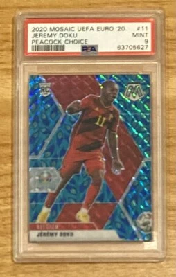Jeremy Doku 2020 Panini Mosaic UEFA Euro SP Peacock Choice Prizm PSA 9 RC - Image 1 of 2