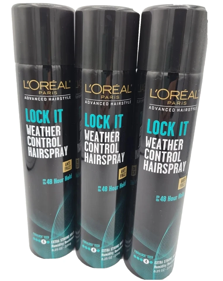 3X L'Oreal Lock It Weather Control Hairspray Extra Strong Level 4 8.25oz - Image 1 of 1