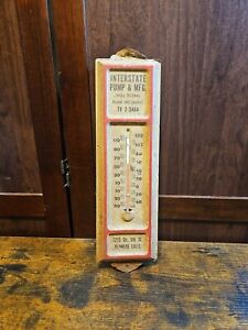 Vintage 1950s Interstate Pump & Mfg Metal Thermometer 12"