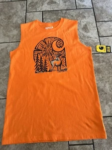 NWT Boys XL 18/20 Carhartt Wood Grain C Tank Sleeveless Shirt Orange Deer Huntin - Picture 1 of 1