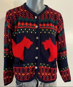 Cardigan maglione acrilico bottoni davanti taglia L B 40 Tally Ho tasche cane scozzese - Foto 1 di 5