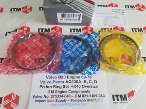 Volvo B20 69-75 142, 144, 1800 Piston Ring Set +.040 Oversize, Volvo Penta AQ130 - Picture 1 of 3