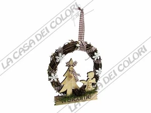 CORONA WELCOME ANGELO  - diam 17 cm - DECORAZIONE NATALIZIA - Picture 1 of 1
