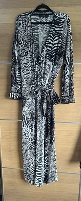 Vestido midi envolvente estampado animal negro blanco manga larga Religion talla S Uk 10 BD4 Foto 1 de 4