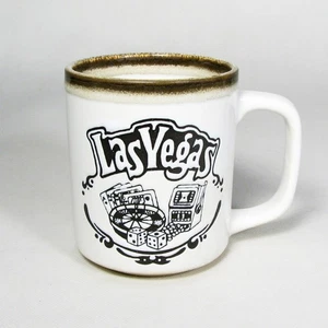Taza de café vintage años 80 Las Vegas Nevada Casino Ranuras Tarjetas Marrón Crema LN - Imagen 1 de 5