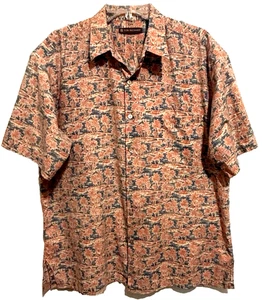 Tori Richard Hawaiian Shirt Mens Size L Cotton Lawn Red Blue Palm Trees SS - Picture 1 of 8
