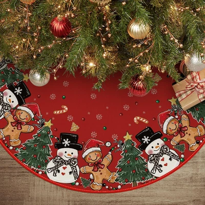 Gingerbread Man Snowman Christmas Tree Skirt 36 Inch, Winter Holiday Tree Mat Or - Image 1 of 4