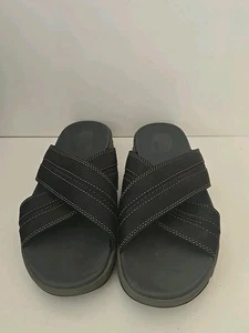 Clarks Brixby Cross Leather Slide Slilp On Sandals Mens US 11 G(Wide) Black - Picture 1 of 6