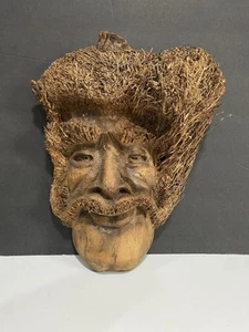 Raíz de árbol tallada a mano cara de hombre arte popular madera colgante de pared - Imagen 1 de 7