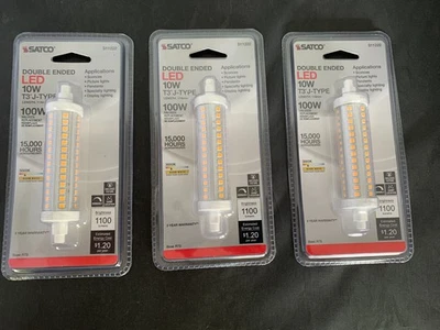 Lot of 3 Satco T3 J-Type LED Double-Ended Bulbs – 10W / 100W Halogen Replacement