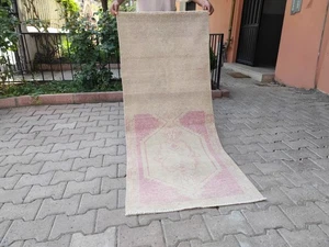 2x6 Vintage Runner, Turkish Runner Pink, Handmade Pink Rug, Decorative Rug Wool - Picture 1 of 10
