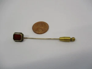 BELAIS 18 Karat GOLD Stick PIN Weighs 1.15 Grams w/ Red Stone Garnet in 18K - Picture 1 of 20