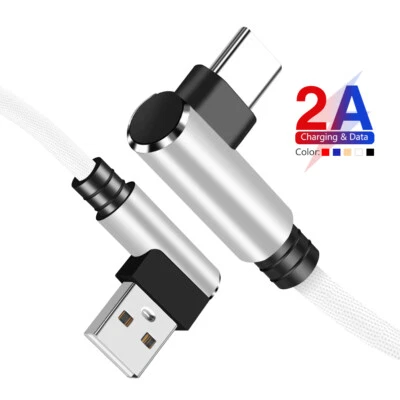 USB Fast Charging Type C Cable Charger 90° 2A For Huawei P30 Pro Samsung S10+ - Image 1 of 4