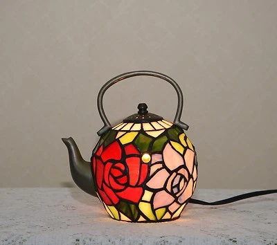 Stained Glass Handcrafted Tea Pot Kettle Teapot Night Light Table Lamp. - Image 1 of 4