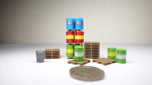 OO Gauge wharehouse scene bundle - barrels , pallets, stacked pallets, trash can - Picture 1 of 6