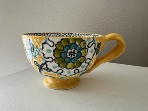 Anthropologie | Footed Mug Yellow Blue Flowers | Raised Texture & Sunflower - Picture 1 of 9