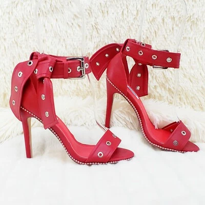 Sandalia de cuero vegano rojo con tachuelas CR Bullet 4,25" zapatos de tacón alto 5,5-10 Foto 1 de 4