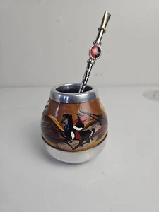 Leather Mate Kürbisbecher mit Strohhalm Bombilla zum Trinken argentinischer Yerba Mate - Bild 1 von 14