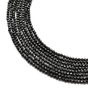 Natural Back Spinel Gemstone Faceted Round Beads 12.5" Strand - Picture 1 of 7