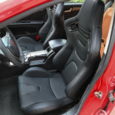 Asientos reclinables con cubo de cuero PU para carreras de autos 2 piezas con 2 extensiones universales EE. UU. Foto 1 de 4