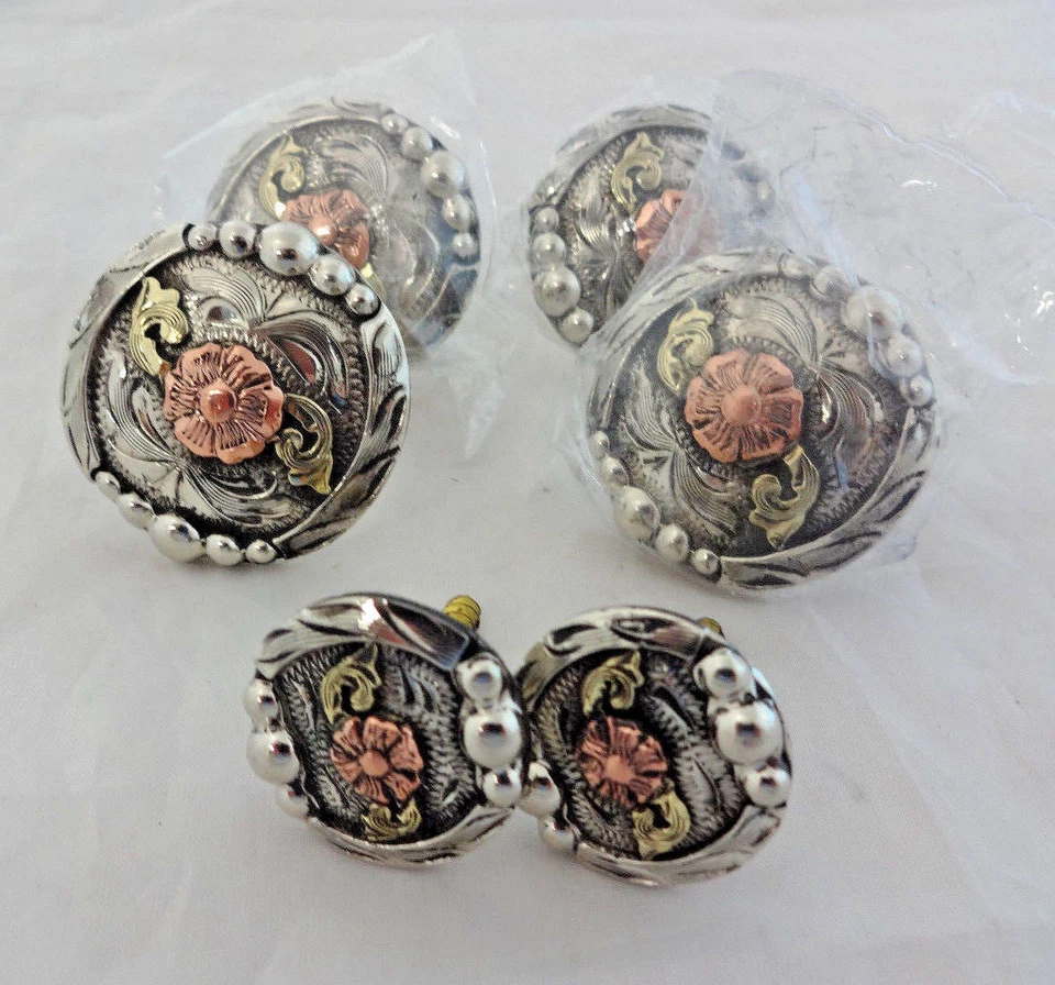 6 Piece Conchos Wood Screws California Antiqued Horse Saddle Hansen Western Gear - Image 1 of 1