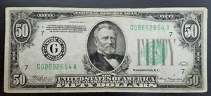 1934 $50 Fifty Dollar Small Size Federal Reserve Note  - Picture 1 of 3