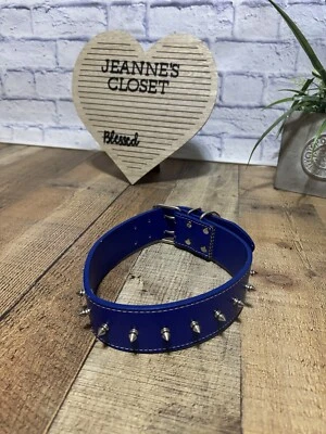 Blue Spiked Leather Dog Collar XL - Image 1 of 4