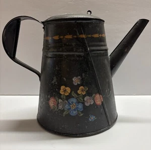 Pennsylvania Toleware Krug Kaffeekanne 19. Jh. handbemalt Tole-Ware Volkskunst - Bild 1 von 24