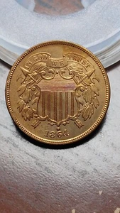 1864 Large Motto Two Cent Piece Choice UNC Uncirculated Light Cleaning W436 - Picture 1 of 2