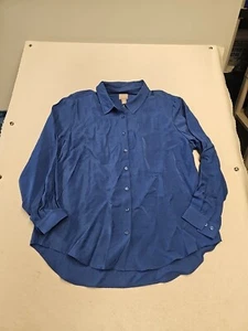 Chico's Blue Long Sleeve Button Down Dressy Soft Rayon Spand Blouse XL Size 3 - Picture 1 of 6