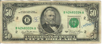 1981 50$ FRN - Small portrait - AMB/DTR B42483334A - #15274 - Image 1 of 2