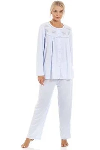 Camille Women's Classic Blue Long Sleeve Pyjama Set - Picture 1 of 5