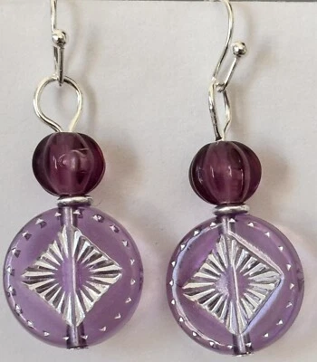 Pendientes de plata con cuentas Picasso vintage morado. Foto 1 de 3