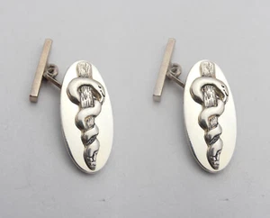Bastone di Esculapio : Gemelli in ARGENTO 925 - Asclepio - Dottori - Medici - - Picture 1 of 2