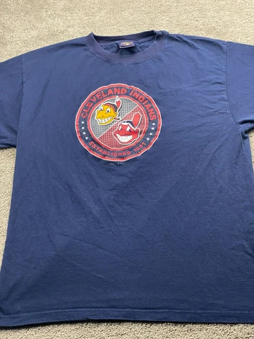 Cleveland Indians Shirt Mens XXL Extra Extra Large Blue Majestic Cooperstown Tee Cover